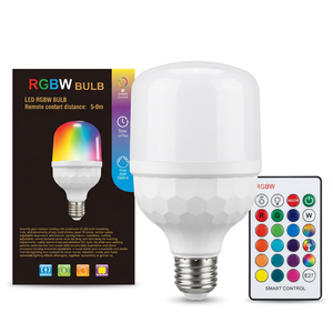 Ampoule LED RGB colorée en forme de T, 38W, culot E27, boîtier en plastique, température de couleur changeante progressivement, télécommande, emballage en boîte couleur - Product Image 1