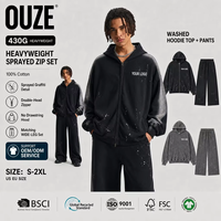 Sweat à capuche zippé pour homme, 430 g/m², ultra lourd, 100 % coton, teint par pulvérisation, effet graffiti, style streetwear américain, avec logo