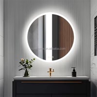Miroir LED mural moderne sans cadre avec interrupteur tactile intelligent, anti-buée, pour salle de bain, avec verre rétroéclairé à 3 couleurs et intensité variable