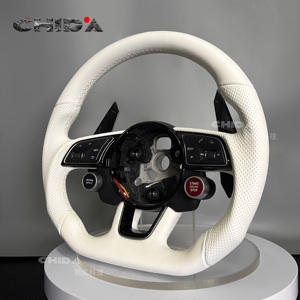 Volant en cuir blanc amélioré avec bouton de commande, compatible avec <span class=keywords><strong>Audi</strong></span> A3 A4 A5 A6 A8 C7 S3 B6 B9 RS3 RS4 RS5 <span class=keywords><strong>RS7</strong></span> Q3 Q5 Q7 Q8 - Product Image 6