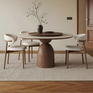 Juego de Mesas y Sillas de Comedor Redondas Modernas de Lujo, de <span class=keywords><strong>Madera</strong></span> <span class=keywords><strong>Maciza</strong></span> y Mármol, para 4, 6 u 8 Personas, Muebles Elegantes para Cocina y Restaurante - Product Image 1