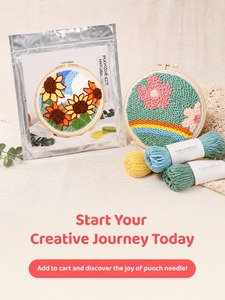 Kit de broderie animaux et fleurs avec fils à broder et cercles, kit de point de croix écologique et mignon pour travaux manuels DIY - Product Image 5