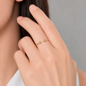 Double Ball Open <b>Stainless</b> <b>Steel</b> <b>Ring</b> with 14K Gold Vacuum Plating Minimal Adjustable Polished Band - Product Image 5