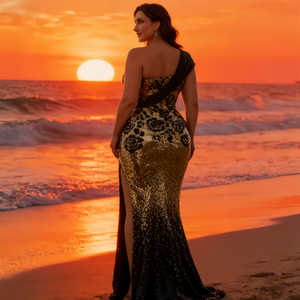 Robe de cérémonie pour mère de la mariée, taille plus, robe à sequins à une épaule avec fente haute pour banquet de mariage et soirée formelle - Product Image 5