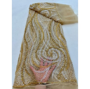 Tela de Encaje Francés de Alta Calidad con Diseño Nuevo y Elegante, Encaje Nupcial Bordado con <span class=keywords><strong>Lentejuelas</strong></span> y Cuentas de Lujo para <span class=keywords><strong>Vestido</strong></span> de Novia Africano - Product Image 6