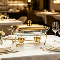 Chauffe-plat décoratif FLEY en acier inoxydable avec support surélevé en verre et double porte-combustible pour événements de restauration de mariage