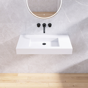 Lavabo de resina de piedra de superficie sólida blanca mate Maydon, fregadero cuadrado elegante montado en la pared para uso en el baño, lavabo de encimera - Product Image 2