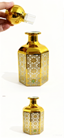 Vente en gros de flacons de parfum arabes de luxe en verre imprimé or, 150 ml, 250 ml, 450 ml, avec couvercle en verre, flacon de parfum fantaisie, luxe arabe