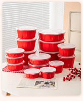 Boîte à lunch jetable en plastique PP, compatible micro-ondes, couvercle épais, sans danger pour les aliments, rouge et blanc, bol carré ondulé, 280 ml-3000 ml