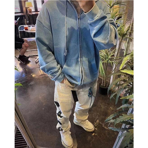 <span class=keywords><strong>Felpe</strong></span> con Cappuccio Vintage da Uomo all'Ingrosso, con Logo Stampato, Slogan, Effetto Lavaggio Enzimatico, Motivo a Onde Irregolari e Cerniera - Product Image 5