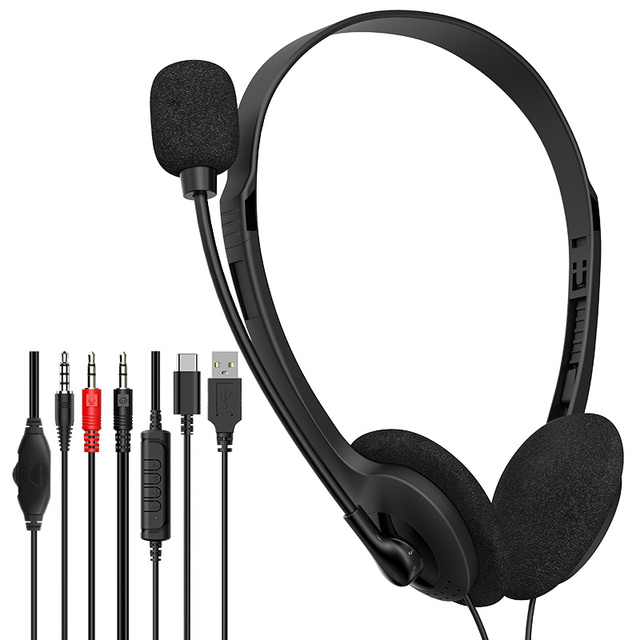 Custom Wired Headphone with Mic Computer Office Education Training PC 3.5mm USB Type C Headsets for Call Center Business Meeting