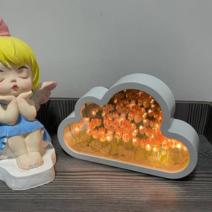 Super Offerta Lampada Fai da Te Fatta a Mano a Forma di Nuvola con 20 Tulipani Luminosi, Luce Notturna con Specchio per Decorazione Camera da Letto - Product Image 2