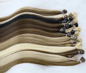 Venta al por mayor de extensiones de cabello de punta plana mongol ruso vendedores de punta de queratina 100% extensión plana de cabello humano extensión de cabello de punta plana