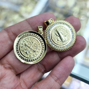 CZ8789 18K oro CZ Pave Santa Iglesia colgante <span class=keywords><strong>San</strong></span> <span class=keywords><strong>Benito</strong></span> <span class=keywords><strong>Abad</strong></span> CZ Jesús y Guadalupe Saint Charm colgantes - Product Image 3
