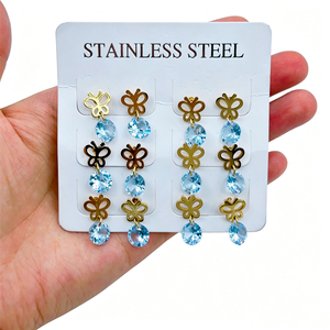 Aretes Minimalistas <span class=keywords><strong>Miou</strong></span> de Acero Inoxidable Chapados en Oro de 18K para Niñas, Diseño de Lazo y Mariposa, Joyería Pequeña Moderna con Circonita - Product Image 1