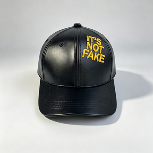 Casquette Hip Hop tendance jaune avec broderie 3D 'IT'S NOT FAKE', casquette de baseball en similicuir noir pour tous les jours et les soirées - Product Image 3