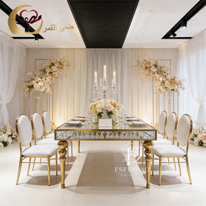 Luxurious Diamond Lattice Gold Frame Star Base <b>Clear</b> Top Wedding <b>Table</b> - Product Image 2