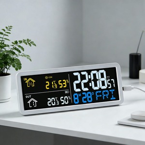 Huayang Multifunction Weather <strong>Clock</strong> 204 LCD Display Indoor Outdoor Temperature Humidity with Remote Wireless Sensor Triple Alarm - Product Image 3