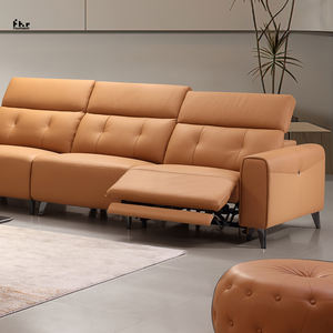 Ensemble de canapé sectionnel inclinable moderne à trois places en cuir véritable extensible Caractéristiques de refroidissement par massage Cadre en bois pour le salon - Product Image 4