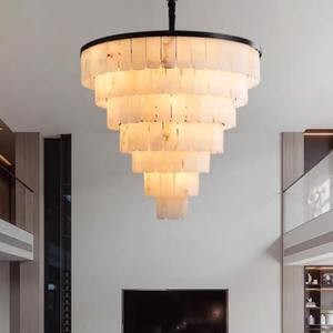 Lámparas Colgantes de Latón Blanco Cálido de Alabastro Español para Sala de Estar, Arañas de Mármol Natural y Negro - Product Image 2