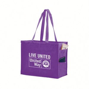 ถุงช้อปปิ้งคุณภาพสูง สีม่วงสดใส เป็นมิตรกับสิ่งแวดล้อม ผลิตจากวัสดุเคลือบแบบไม่ถักทอ ปรับแต่งได้ พร้อมช่องใส่ของ - Product Image 1