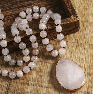 Moda mujer 8mm Cuarzo Rosa Blanco howlita piedra anudada collar de piedras preciosas naturales amazonita gota colgante collar - Product Image 5