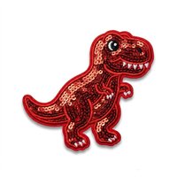 Patch Dinosaure Scintillant Brodé T-Rex Rouge avec Paillettes pour T-shirt, Veste, Sac à Dos, DIY