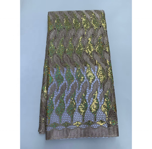 Tissu en dentelle guipure africaine à prix de gros, très vendu, brodé de sequins argentés pour <span class=keywords><strong>robe</strong></span> de soirée femme - Product Image 5