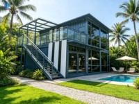 Maison préfabriquée en conteneurs à deux étages, bâtiment modulaire détachable avec balcon pour villa, bureau et boutique