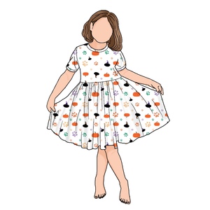 Gonna per bambini di alta qualità a manica corta <span class=keywords><strong>zucca</strong></span> colorata al ginocchio bella estate Swing plissettato per bambine - Product Image 1