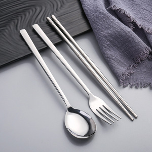 Thép không gỉ Tay cầm dài Hàn Quốc Canh Cháo Cơm Thìa Bộ đồ ăn Đũa Hộp quà tặng Kim loại bền Đồ dùng - Product Image 2