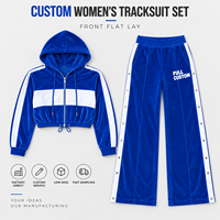 Ensemble de survêtement en velours personnalisé pour femme, veste courte zippée à capuche à manches longues et pantalon large fendu pour tenue de ville quotidienne