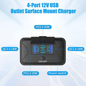 Prise murale USB 78W 4 ports 12V avec double PD 36W et double QC3.0 18W, <span class=keywords><strong>chargeur</strong></span> léger à montage en surface avec bouton - Product Image 2