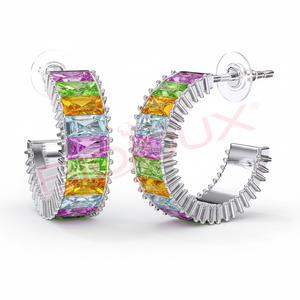 ELLEN Stainless Steel 22mm Gold Plated Trendy Hoop <b>Earrings</b> for Women Hypoallergenic <b>Studs</b> with <b>Crystals</b> for Parties - Product Image 2