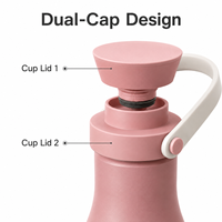 Bouteille d'eau isotherme portable en acier inoxydable à double paroi de 16 oz avec poignée et deux couvercles pour le sport