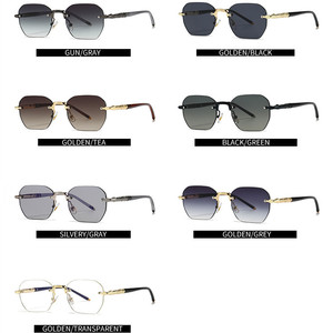 Custom Logo 2026 Retro Vintage Metal Legs Polygon Sun Glasses UV400 Shades Steampunk Rimless Square Sunglasses <b>Men</b> - Product Image 6