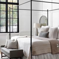 RH Luxuriöses Antikes Französisches Möbelstück Handgefertigtes Massivholz-Queensize-Bettgestell mit Baldachin FABRIC Kollektion