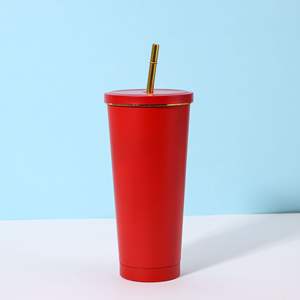 500ML 750ml <span class=keywords><strong>Rainbow</strong></span> finitura doppia parete in acciaio inox Glitter Tumbler con coperchio bordo oro e paglia - Product Image 4