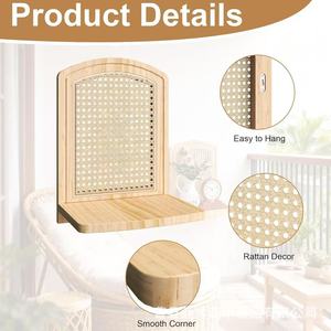 Wooden <b>Wall</b> Mounted Shelf Rattan Woven Kitchen Storage Rack Rectangle Single Layer For Bedroom And Living Room <b>Display</b> - Product Image 3