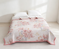 Couverture en coton tricoté doré avec motif floral, style chinois, utilisable toute l'année, 210 cm x 240 cm, pour salon