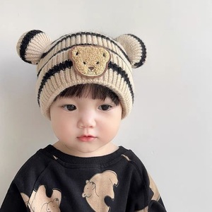 Nuevo Oso de dibujos animados bebé lindo pompón niños niñas gorro coreano tejido niño niños protección auditiva piel sombreros de invierno gorras para bebé - Product Image 5