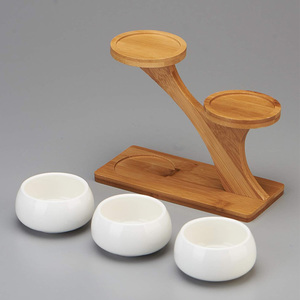 Lot de 3 pots de fleurs ronds <span class=keywords><strong>en</strong></span> céramique blanche de 3 pouces avec support <span class=keywords><strong>en</strong></span> <span class=keywords><strong>bambou</strong></span> à plusieurs niveaux pour la décoration du jardin, de la cuisine, de la maison et du bureau - Product Image 5