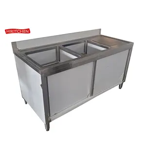 Penjualan Pabrik Komersial Industri Mangkuk Tangki Ganda Utilitas Besi Tahan Karat Kabinet Wastafel untuk Peralatan Dapur dengan Papan Pengering