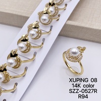 Bague Xuping en gros, en cuivre plaqué or 14 carats, imitation perle, avec pierre CZ, pour femme, cadeau