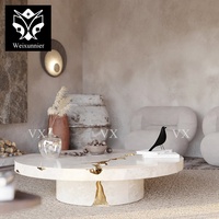 Table basse moderne Boca en acier inoxydable doré et bois craquelé, design unique, pour salon - Offre spéciale