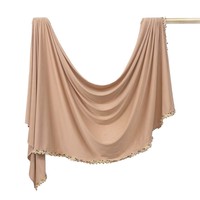 Hijab en jersey liquide de qualité supérieure avec bordure florale brodée pour femmes musulmanes, extensible, respirant, pour Ramadan et Eid