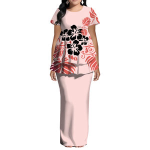 Abito Personalizzato Taglie Forti da Donna, Manica Corta, Collo Tondo, Design Tonga Samoano Puletasi, Abito con Volant, Top Lungo e Gonna Due Pezzi - Product Image 5
