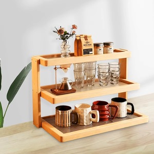 Modern bamboo three-layer multi-functional portable spice <b>rack</b> <b>kitchen</b> countertop organizer - Product Image 5