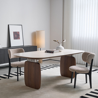 Table à manger contemporaine en bois massif avec plateau en marbre moderne, base en noyer, mobilier de maison, 6 places, pour salle à manger, hôtel