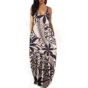 Kleding Fabrikanten Custom Hawaiiaans Polynesische Tribal Design Sexy Sling Jurk Plus Size Mode Nieuwe 2023 Maxi Jurk Nonchalant